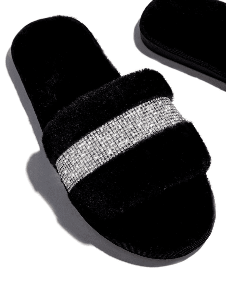 Rhinestone Fluff Flat Slippers - AnotherChill