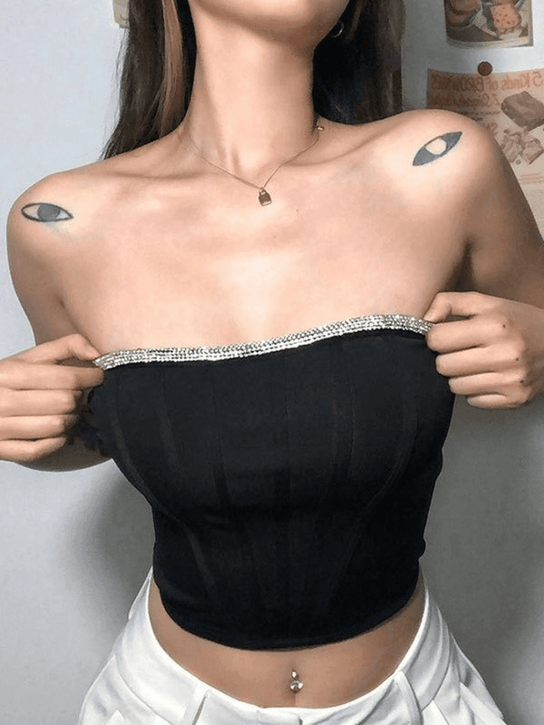 Rhinestone Trim Corset Top - AnotherChill