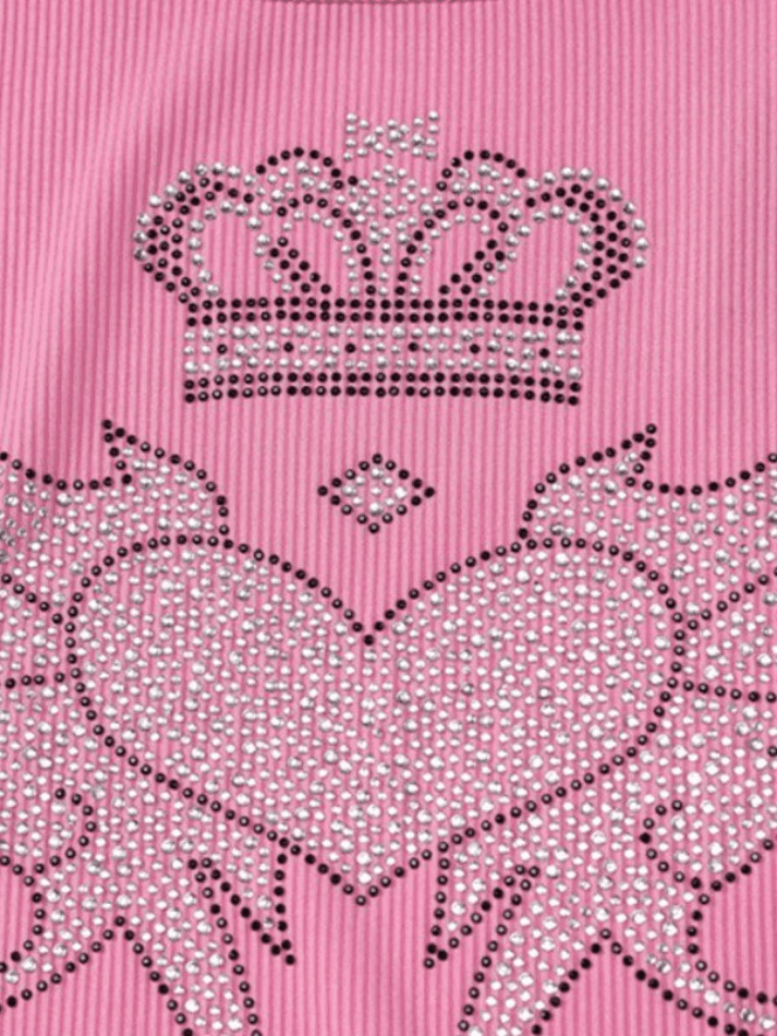 Rhinestone Winged Heart Ribbed Cropped Tank Top - AnotherChill