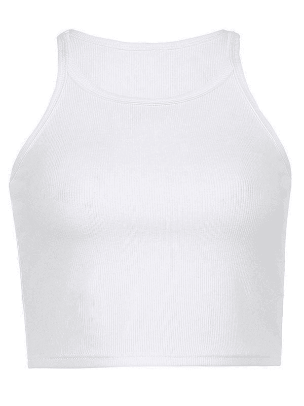 Rib Basic Solid Crop Cami Top - AnotherChill