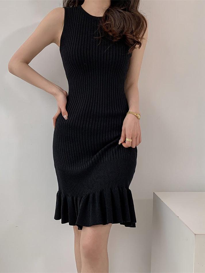 Ruffle Hem Sleeveless Knit Dress - AnotherChill