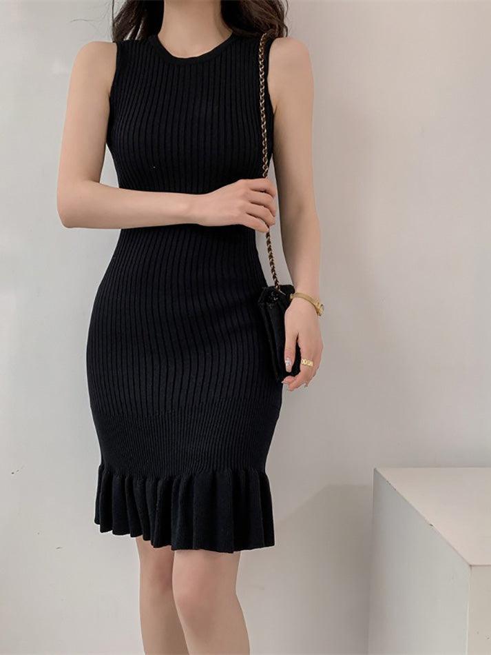 Ruffle Hem Sleeveless Knit Dress - AnotherChill