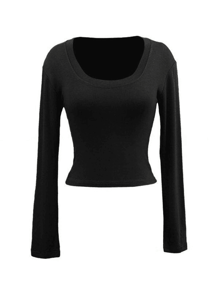 Scoop Neck Long Sleeve Crop Top - AnotherChill