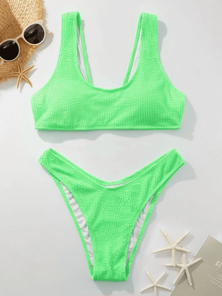 Scoop Neck Smocked Bikini Set - AnotherChill