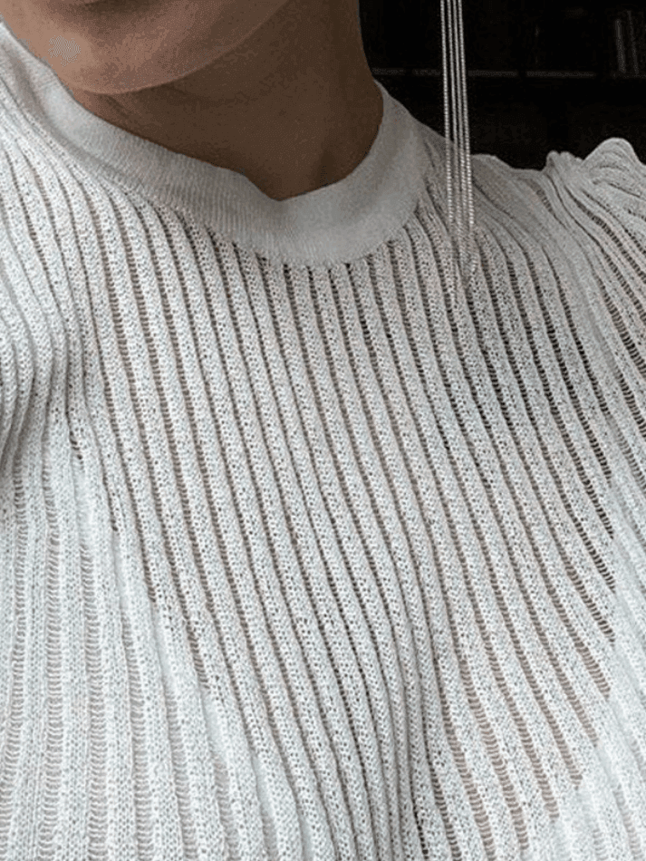 See Through Long Sleeve Ribbed Knit Top - AnotherChill