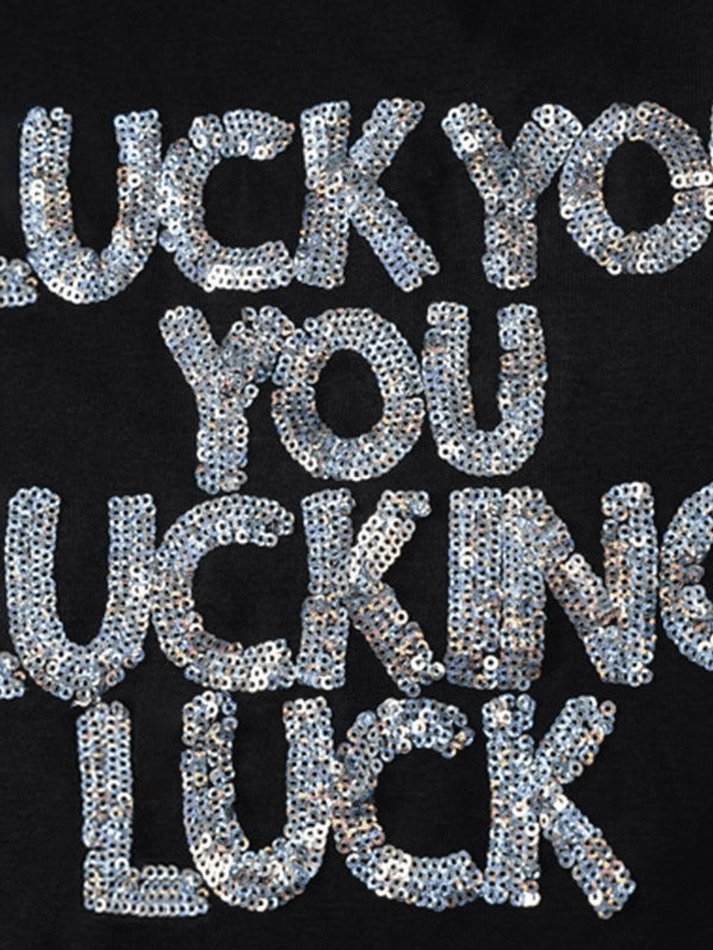 Sequined Letter Black Crop Top - AnotherChill