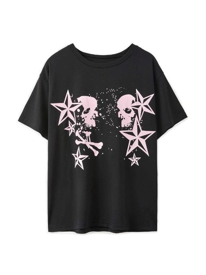 Short Sleeve Black Skull Graphic Oversized Tee - AnotherChill