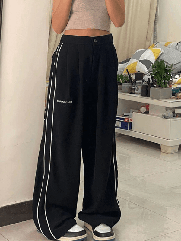 Side Piping Pleated Wide Leg Pants - AnotherChill