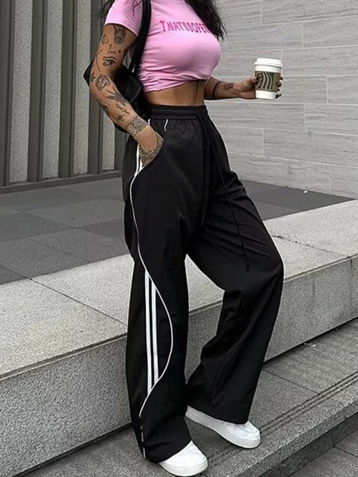 Side Stripes Contrast Color Wide Leg Pants - AnotherChill