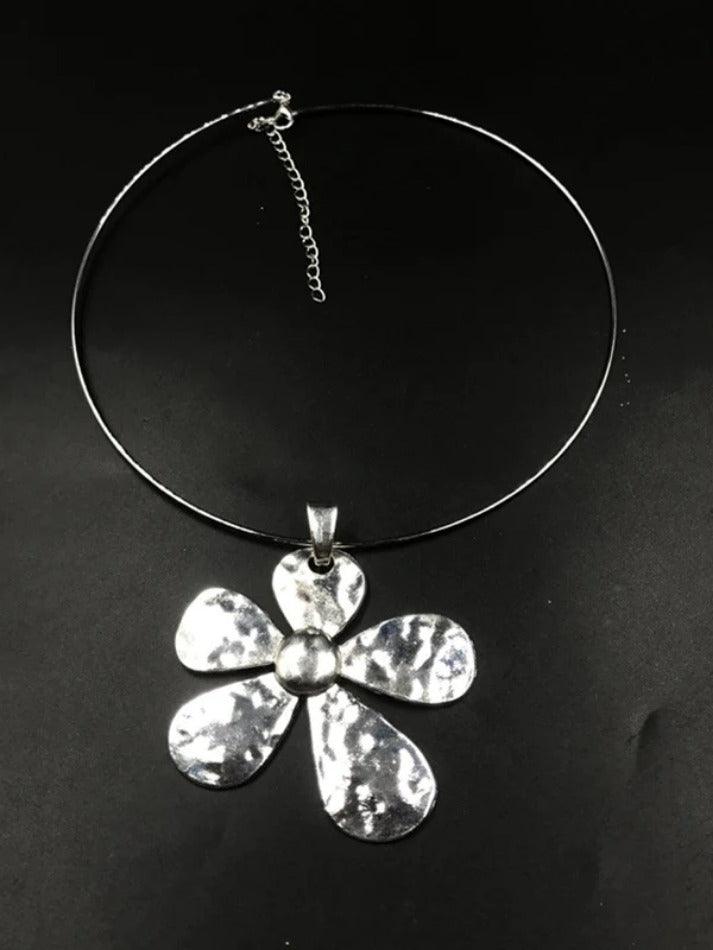 Silver Big Flower Pendant Necklace - AnotherChill