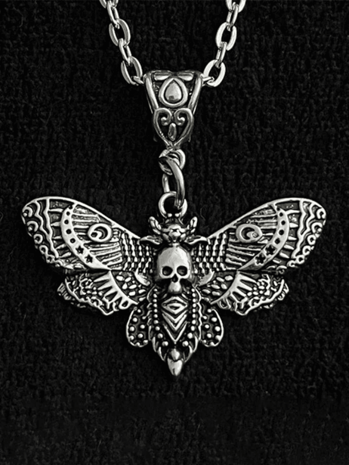 Silver Moth Skull Pendant Necklace - AnotherChill