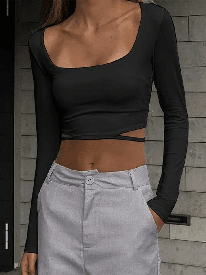 Simple Cutout Long Sleeve Crop Top - AnotherChill