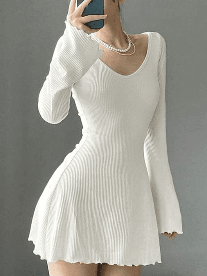 Simple Knitted Long Sleeve Mini Dress - AnotherChill
