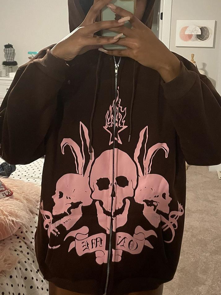 Skeleton Graphic Zip-Up Oversized Hoodie - AnotherChill