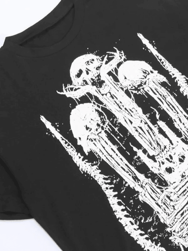 Skull Print Short Sleeved Oversized Tee - AnotherChill