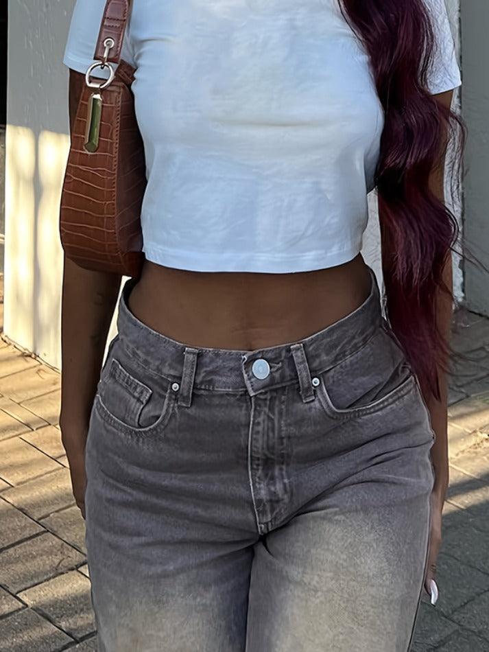 Slim High Waist Washed Boyfriend Jeans - AnotherChill