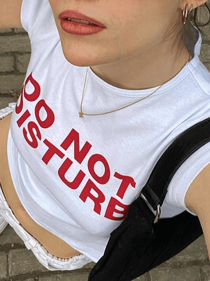 Slogan Print White Crop Top - AnotherChill