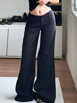 Solid Color Basic Low-Rise Wide-Leg Pants - AnotherChill