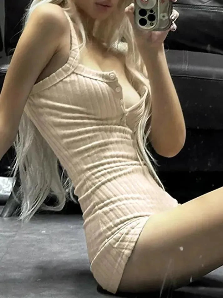 Solid Color Button-Up Ribbed Fitted Cami Jumpsuit - AnotherChill
