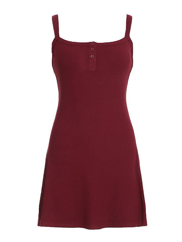 Solid Color Half Button A-line Mini Dress - AnotherChill