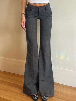 Solid Color Pleated Flare Leg Pants - AnotherChill