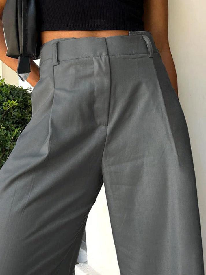 Solid High Rise Tailored Pants - AnotherChill