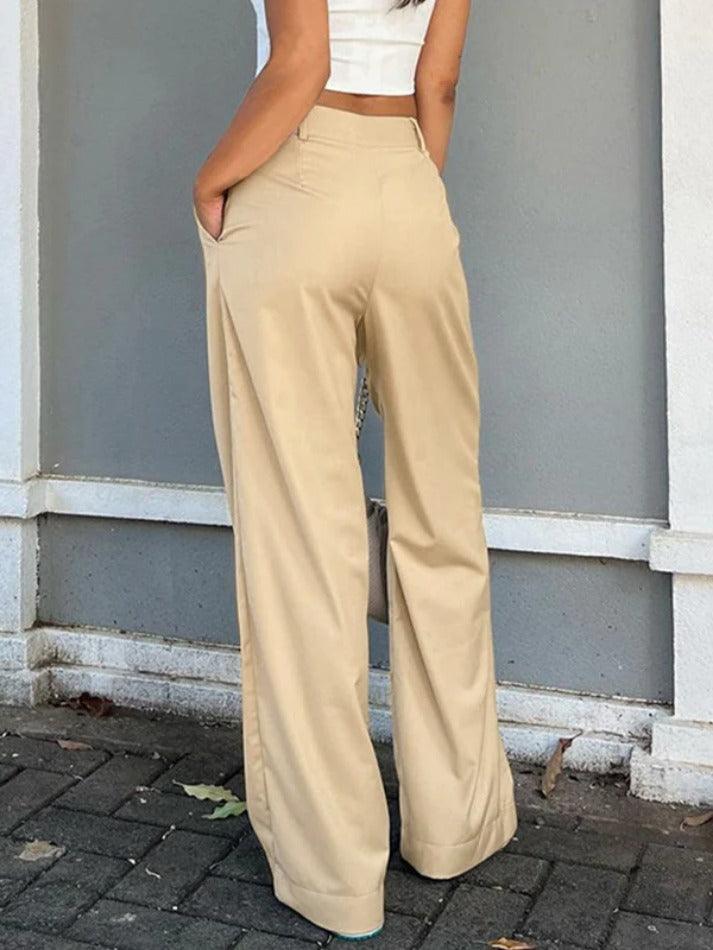 Solid High Rise Tailored Pants - AnotherChill