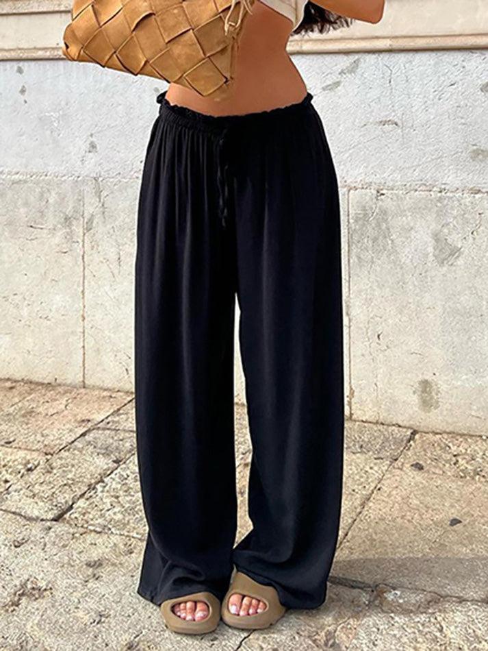 Solid Low-Waist Drawstring Loose Pants - AnotherChill