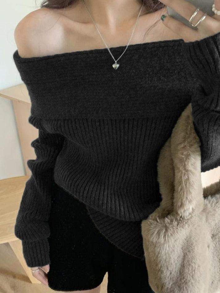 Solid Off Shoulder Knit Sweater - AnotherChill