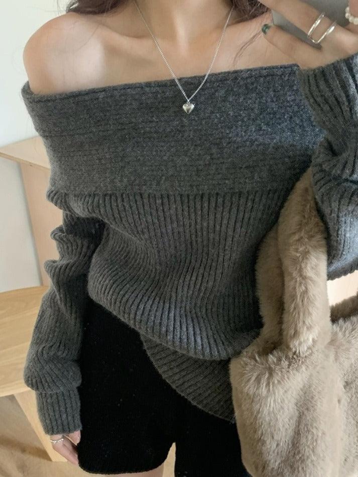 Solid Off Shoulder Knit Sweater - AnotherChill