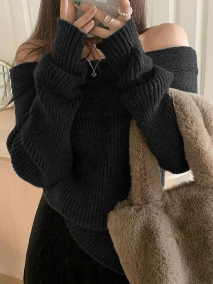 Solid Off Shoulder Knit Sweater - AnotherChill