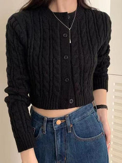 Solid Short Cable Knit Cardigan - AnotherChill