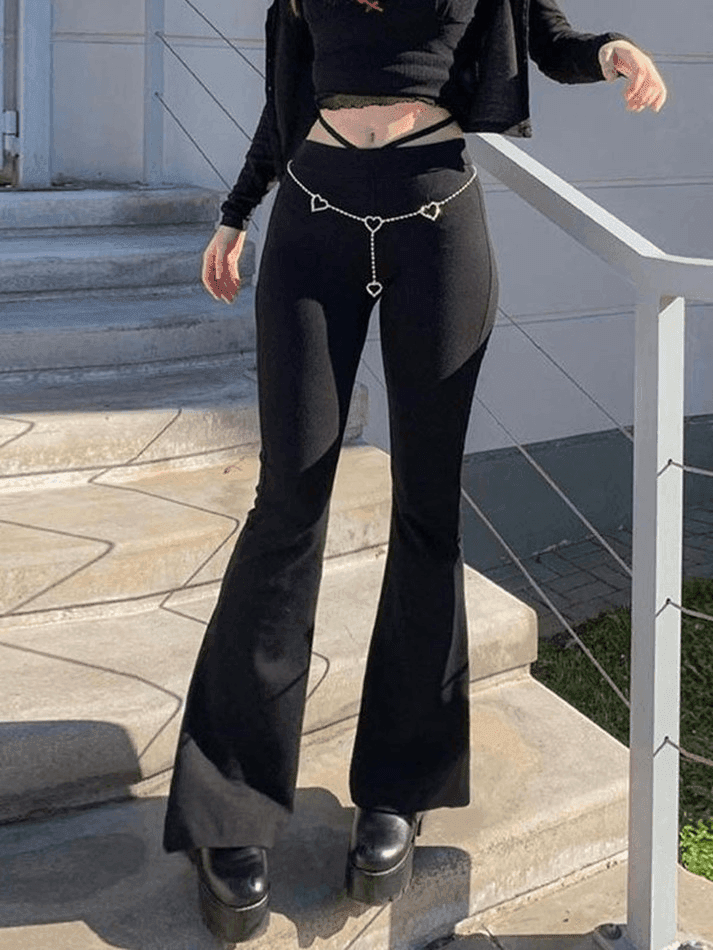 Split High Waist Flare Leg Pants - AnotherChill