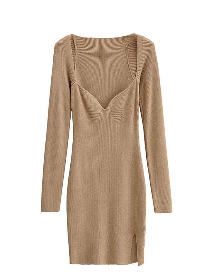 Split Long Sleeve Knit Mini Dress - AnotherChill