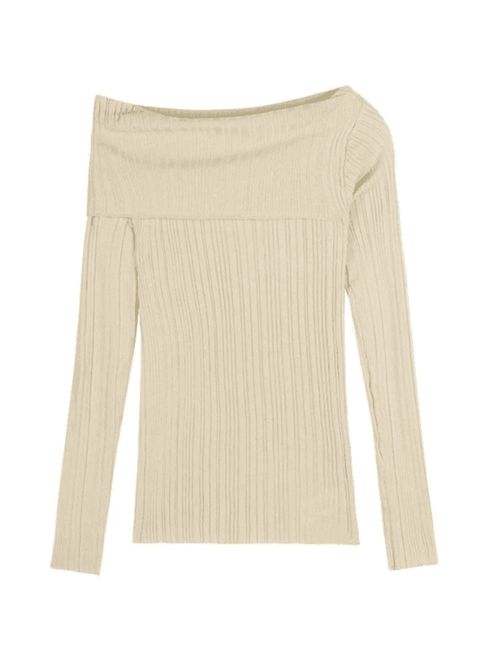 Split Off Shoulder Ribbed Knit Top - AnotherChill