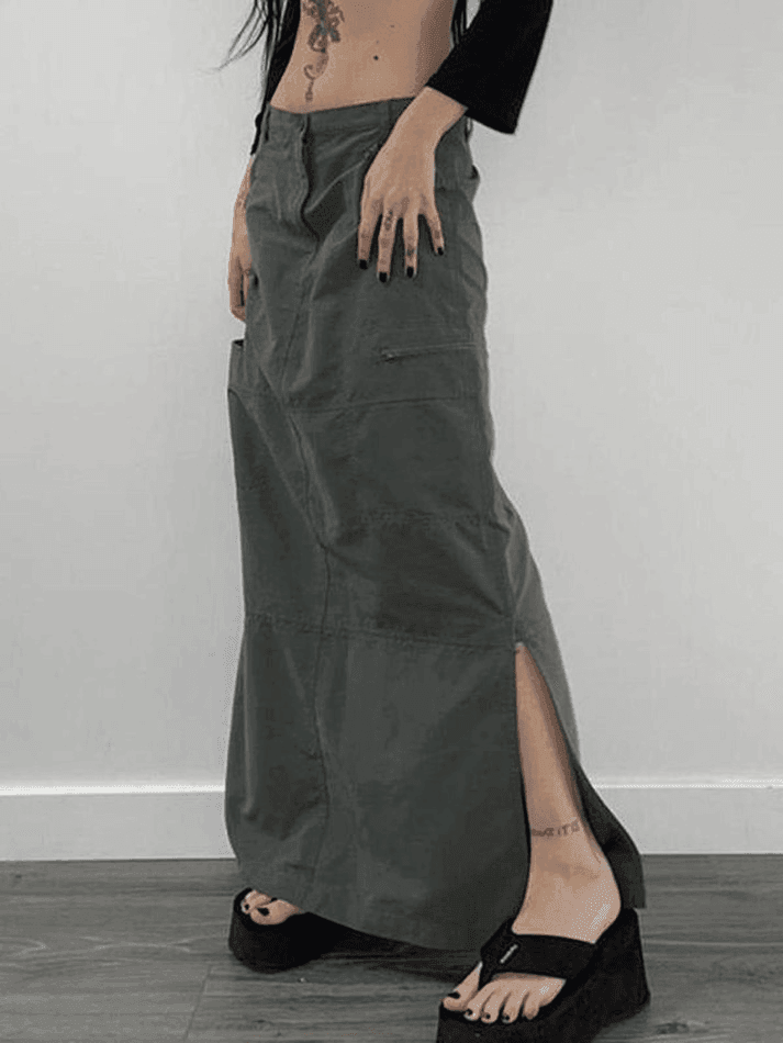 Split Y2K Low Waist Cargo Skirt - AnotherChill