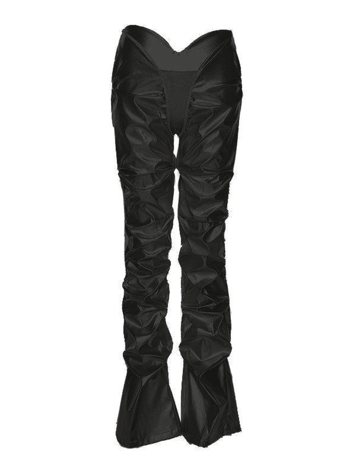 Stacked Low Waist Pu Leather Pants - AnotherChill