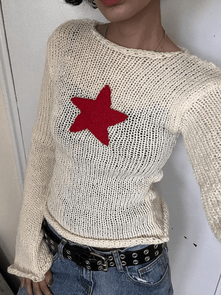 Star Crochet Knit Cropped Knit Top - AnotherChill