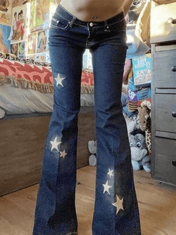 Star Embroidered Flare Jeans - AnotherChill