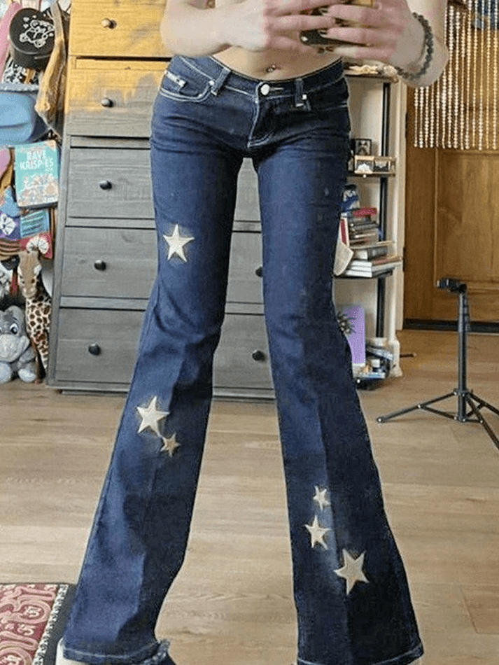 Star Embroidered Flare Jeans - AnotherChill