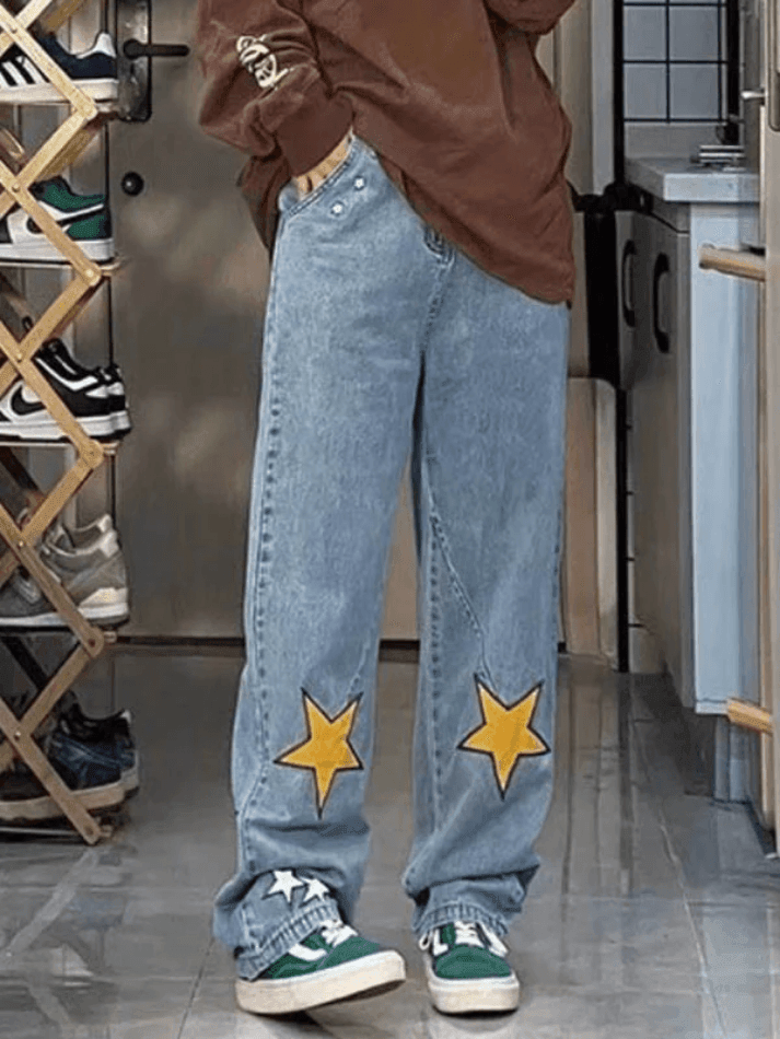 Star Patch Straight Leg Boyfriend Jeans - AnotherChill