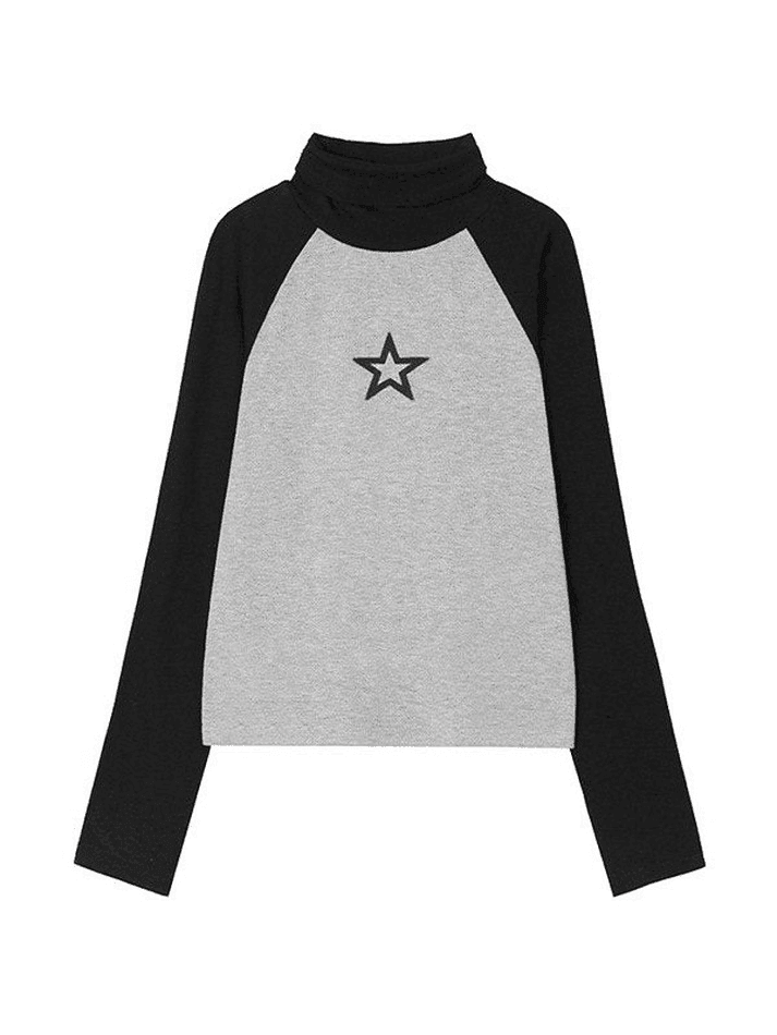 Star Print Turtleneck Long Sleeve Top - AnotherChill