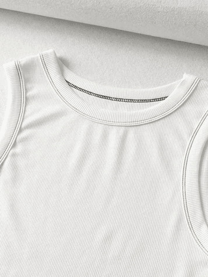 Stitched Detail Ribbed Crop Tank Top - AnotherChill