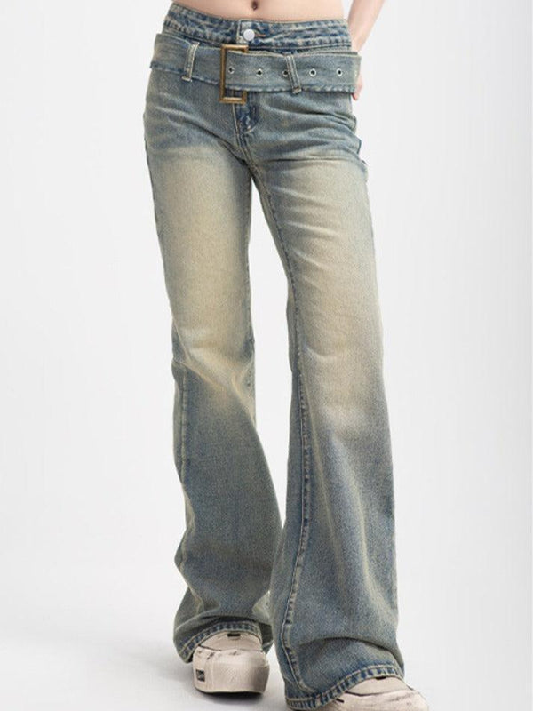 Street High Waist Straight Mop Flare Jeans - AnotherChill