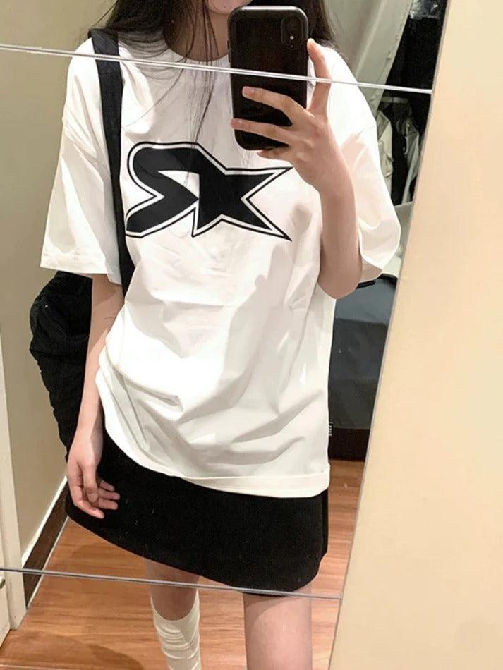 Street Star Print Oversized Short Sleeve Tee - AnotherChill