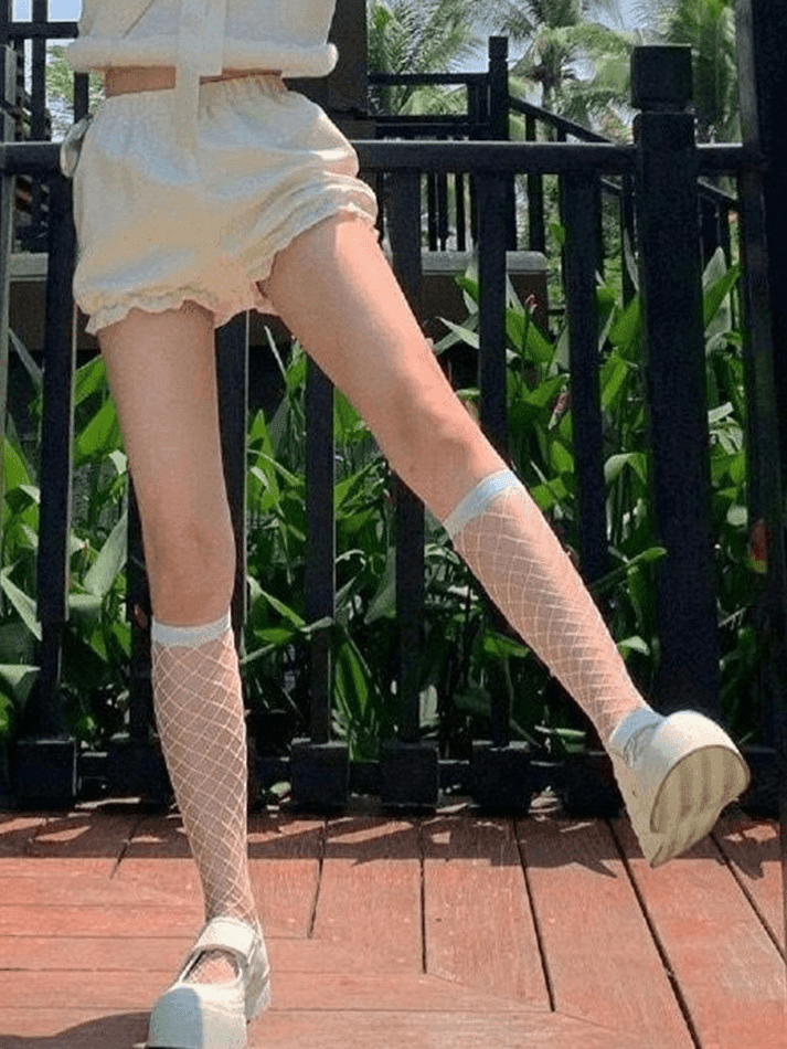 Stretch Fishnet Crew Socks - AnotherChill