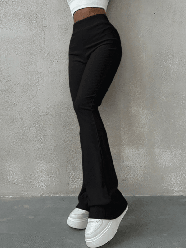 Stretchy Ribbed Flare Leg Pants - AnotherChill