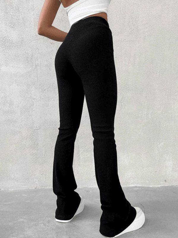 Stretchy Ribbed Flare Leg Pants - AnotherChill