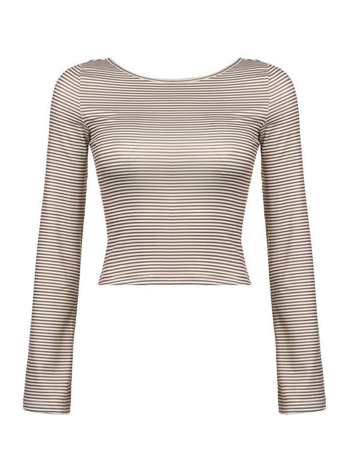 Striped Backless Long Sleeve Top - AnotherChill