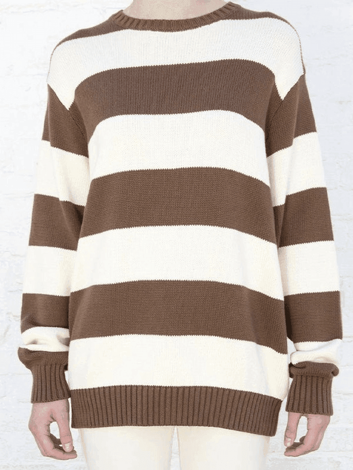 Striped Crew Neck Knit Sweater - AnotherChill